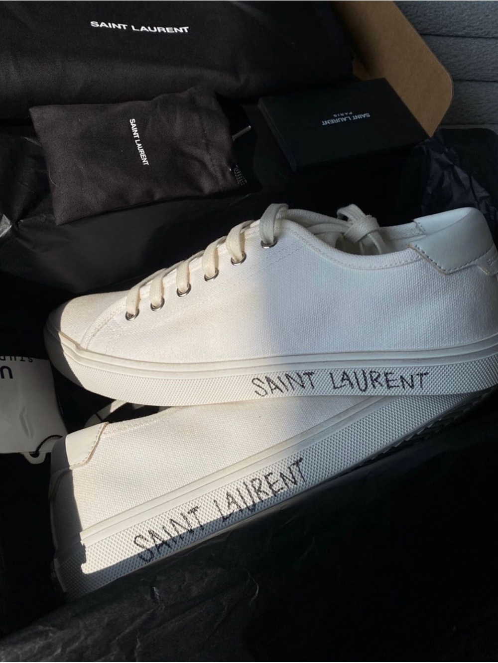 Saint Laurent Cream Canvas Low-Top Sneakers